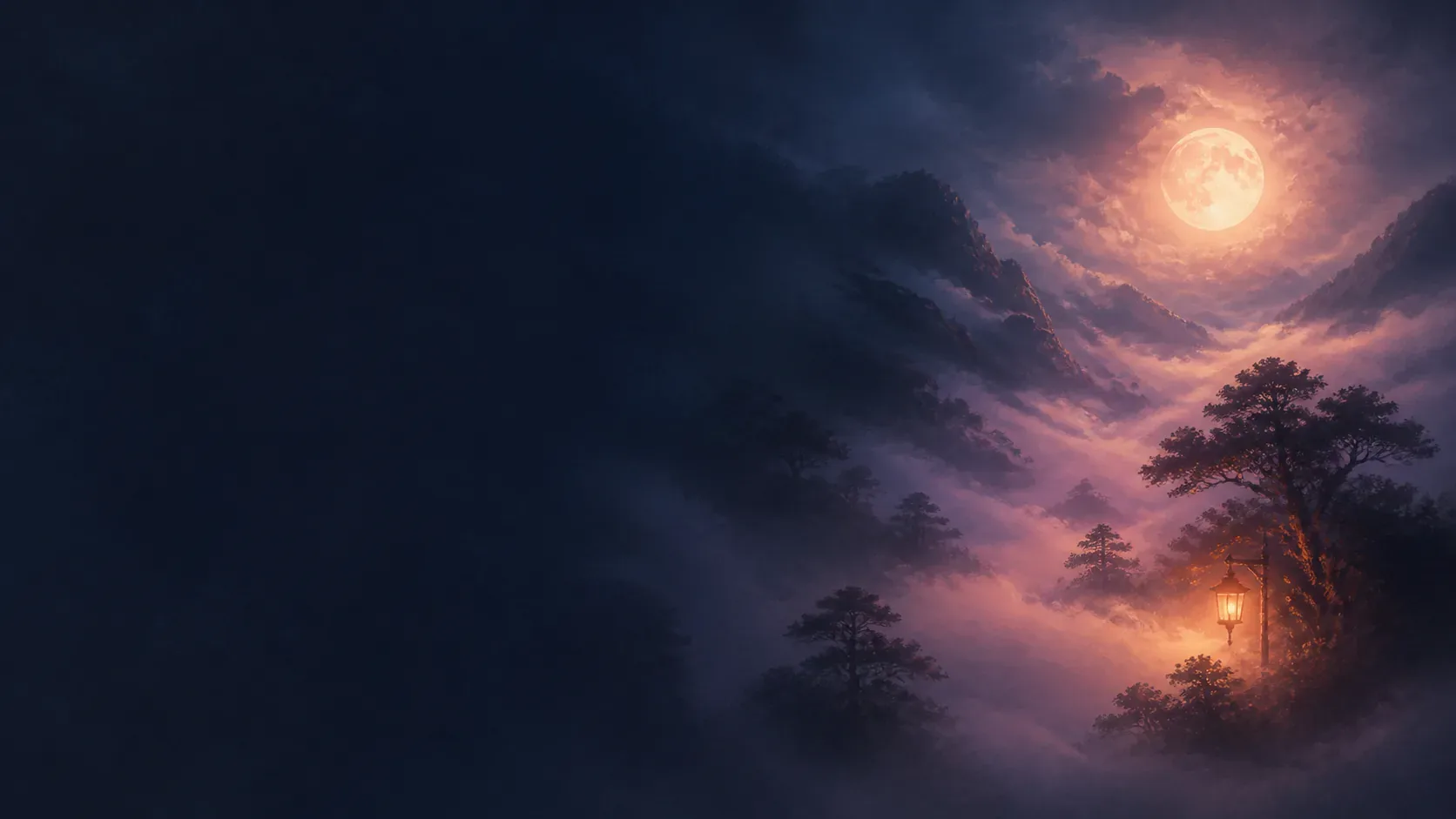 A lone path fading into luminous mist in a dark mythic landscape
