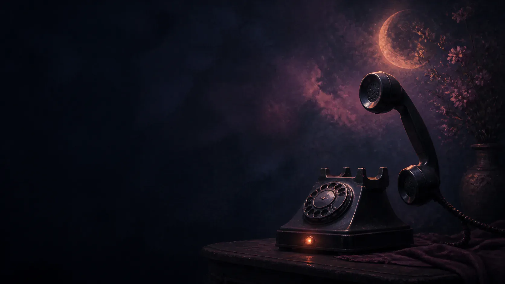 A figure holding a dark silent phone beneath a moonlit sky